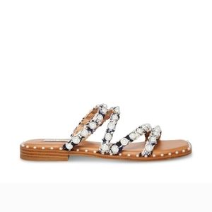 Steve Madden Skyler Sandal Pearl Navy Multi Flat Slides Beach Vacation Size 6.5